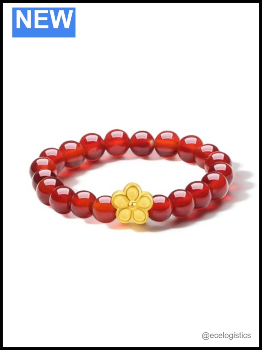 24K Solid Gold Agate Beaded Flower Ring Adjustable Band